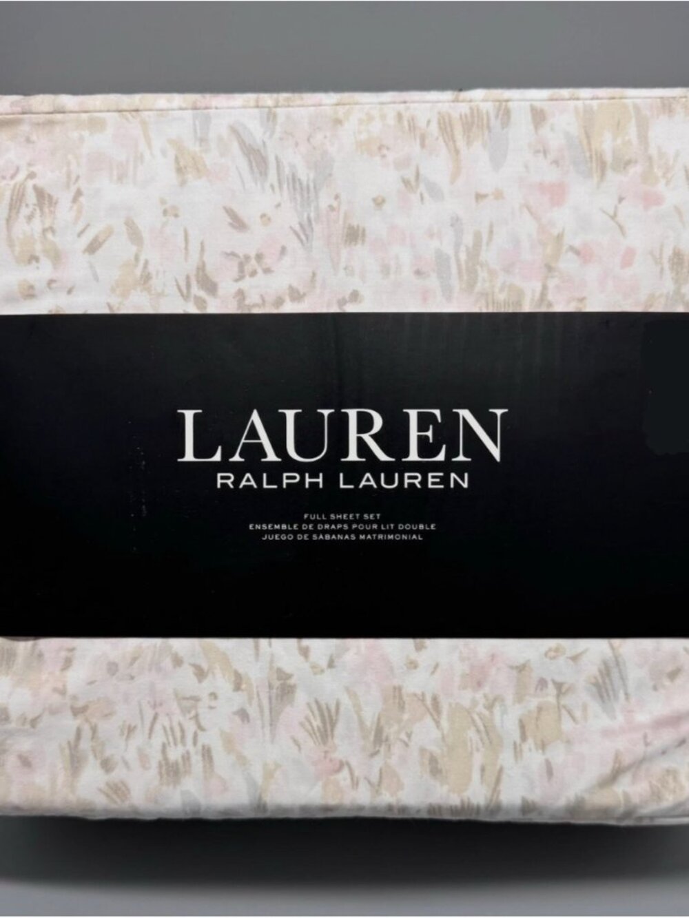 4pc Ralph Lauren Abstract Floral FULL Sheet Set Pink Gray Beige Watercolor